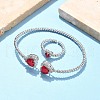 Heart Brass Micro Pave Cubic Zirconia Cuff Bangles & Rings Sets for Women SJEW-R002-05P-05-1