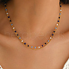 Brass & Cube Glass Link Chain Double Layer Necklaces for Women JE8042-3
