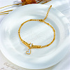 304 Stainless Steel Pave Clear Cubic Zirconia & Natural White Shell Heart Charm Double Layer Anklets for Women FS-WGDE261-01-2