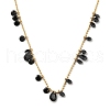 Ion Plating(IP) 304 Stainless Steel Cubic Zirconia Teardrop & Flat Round Bib Ball Chain Necklaces for Women NJEW-F328-11G-04-1