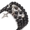 4Pcs 4 Style Natural Silver Obsidian & Lava Rock Stretch Bracelets Set BJEW-JB09480-5