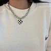 Black and White Checkered Heart Alloy Enamel Pendant Necklaces for Women FS-WGFAE52-01-1