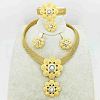 Flower Alloy Bangles & Stud Earrings & Pendant Necklaces & Rings Sets WG7007B-04-1
