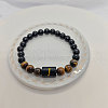 Natural Tiger Eye & Black Obsidian Round Beaded Stretch Braceletes WG32BD9-09-1