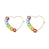 Heart Glass Seed with Brass Hoop Earrings EJEW-MZ00144-1