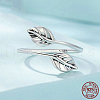 Leaf Rhodium Plated 925 Sterling Silver Cuff Rings for Women FS-WG878D5-01-2
