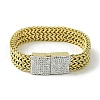 304 Stainless Steel Mesh Chain Bracelet with Cubic Zirconia Rectangle Magnetic Clasps BJEW-Q775-07G-2