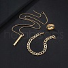 Alloy Cuboid Pendant Necklaces & Curb Chain Bracelets & Rings Sets FS-WG20982-03-1