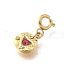 Flat Round with Heart 304 Stainless Steel Rhinestone Pendant Decorations STAS-H202-11G-2