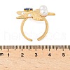 304 Stainless Steel Micro Pave Cubic Zirconia Plastic Pearl Cuff Rings RJEW-D310-02C-G-5