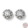 Anti-Tarnish Flat Round Rhodium Plated 925 Sterling Silver Hollow Out Beads STER-D005-02P-1