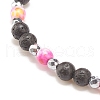 Natural & Synthetic Mixed Gemstone Beaded Stretch Bracelet with Clear Cubic Zirconia Cross for Women BJEW-JB08247-04-6