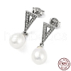 Anti-Tarnish Cubic Zirconia Triangle with Natural Pearl Dangle Stud Earrings EJEW-F318-05P-3