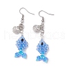 Fish with Shell Shape 304 Stainless Steel Glass Beads Dangle Earrings EJEW-MZ00436-04-2