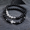 2Pcs 2 Styles Matte Style Black Agate Round Beads Stretch Bracelets for Men Women YD8152-2
