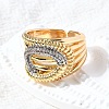 Brass Micro Pave Cubic Zirconia Adjustable Cuff Open Rings RJEW-D313-15PG-3