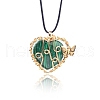 Synthetic Malachite Metal Wire Wrapped Heart Pendants PW-WG13885-09-1