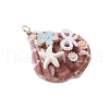 Natural Scallop Shell & Resin Flower & ABS Plastic Imitation Pearl Bowknot Pendants PALLOY-JF03891-4