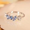 Rectangle Horse Eye Triangle Brass Micro Pave Clear & Blue Cubic Zirconia Finger Rings for Women FS-WG723F9-02-3