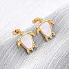 304 Stainless Steel Natural White Shell Stud Earrings EJEW-Z103-05G-02-1