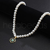 Flat Round with Sun Alloy Pave Synthetic Turquoise Pendant White Round Plastic Imitation Pearl Beaded Necklaces for Men FS-WG1EB0C-01-4