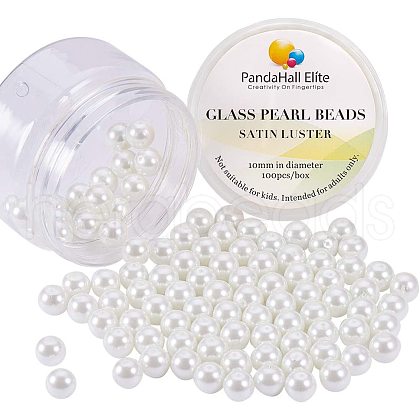 1 Box 10mm White Tiny Satin Luster Glass Pearl Beads Round Loose Beads for Jewelry Making HY-PH0001-10mm-001-1