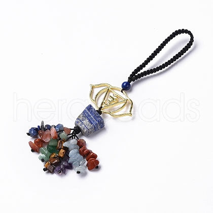 Natural Raw Lapis Lazuli & Mixed Stone Chips Tassel Pendant Decorations HJEW-P014-01G-03-1