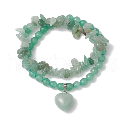 2pcs 2 Styles 6mm Round & Chip Natural Green Aventurine Beaded Stretch Bracelet Sets BJEW-TA00517-02-1