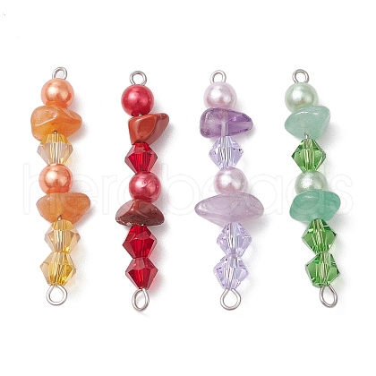4Pcs 4 Colors Natural Red Jasper & Red Aventurine & Green Aventurine & Ametrin Chip Beaded Connector Charms PALLOY-JF03349-1