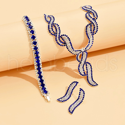 Twist Brass Rhinestone Pendant Necklaces & Stud Earrings & Bracelets FS-WGBD12F-01-1