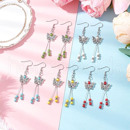 5Pair Butterfly 304 Stainless Steel Tassel Dangle Earrings EJEW-JE06422-1