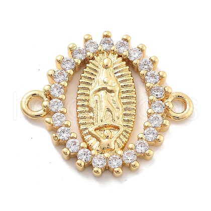Rack Plating Brass Micro Pave Clear Cubic Zirconia Religion Virgin Mary Connector Charms KK-H449-61G-05-NR-1