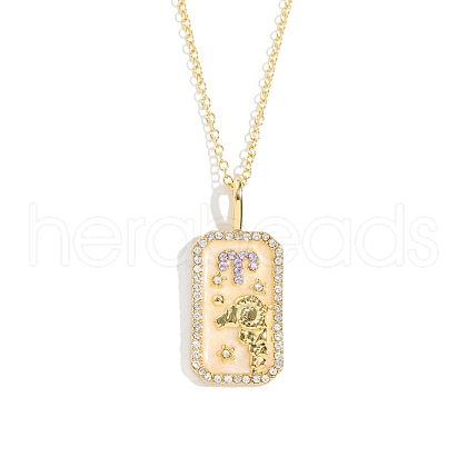 Brass Micro Pave Cubic Zirconia Rectangle with Constellation Pendant Necklaces PW-WG95654-01-1