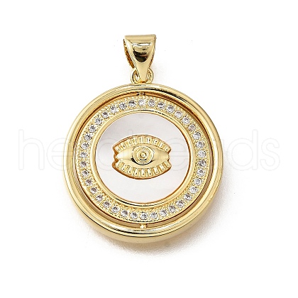 Brass Micro Pave Cubic Zirconia Shell Pendants KK-D328-21G-1