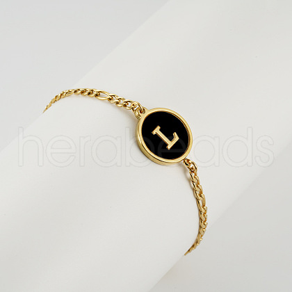 Flat Round with Letter Pattern 304 Stainless Steel Link Bracelets FS-WG4692B-10-1