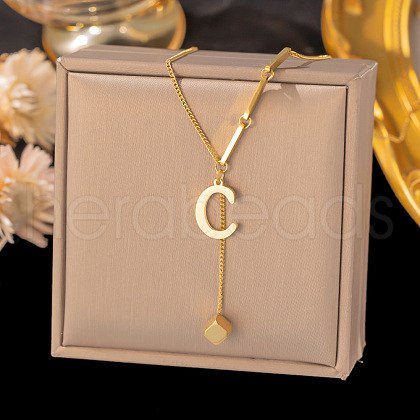 304 Stainless Steel Cube Initial Pendant Necklaces FS-WG9AF3A-21-1