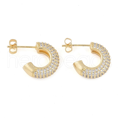 Brass Pave Clear Cubic Zirconia Stud Earrings for Women EJEW-S225-11G-01-1