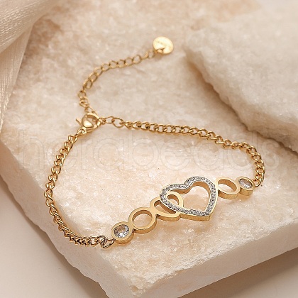 304 Stainless Steel Micro Pave Cubic Zirconia Link Bracelet for Women BJEW-C070-03A-G-1