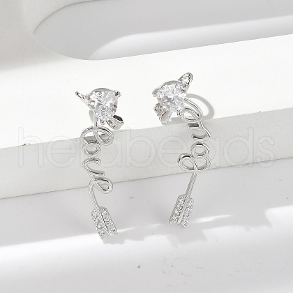 Brass Micro Pave Clear Cubic Zirconia Stud Earrings EJEW-M077-11P-1