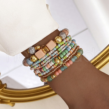 8Pcs 8 Styles Glass Seeded Beaded Stretch Bracelet Set WG2CB6D-06-1