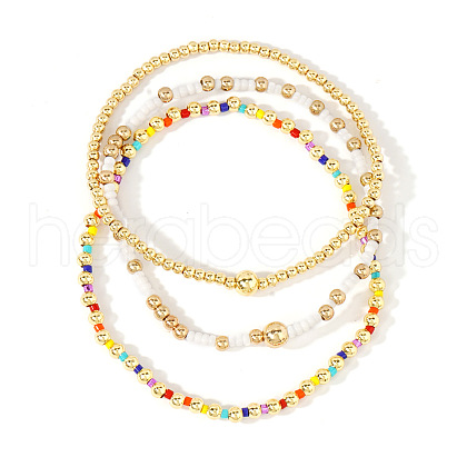 3Pcs 3 Styles Brass Beads Stretch Bracelets for Women XO8181-1