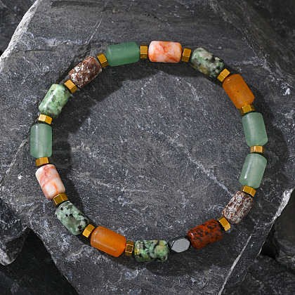 Column Natural African Turquoise(Jasper) & Red Aventurine & Flower Amazonite & Lava Rock Beads Stretch Bracelets for Men Women WC4994-1