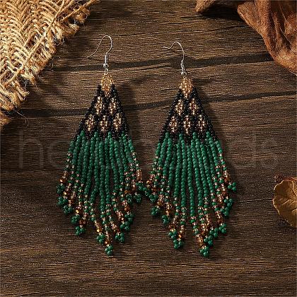 Bohemian Style Geometric Glass Seed Bead Handmade Tassel Dangle Earrings for Women RE9074-6-1