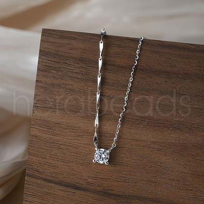 925 Sterling Silver Pave 5A Clear Cubic Zirconia Round Pendant Necklaces NJEW-C087-01P-1