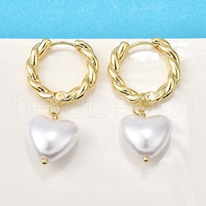 Brass ABS Plastic Pearl Hoop Earrings for Women EJEW-G430-05G-1