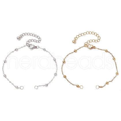 2Pcs 2 Colors 304 Stainless Steel Ball Link Chain Bracelet Making AJEW-JB01305-1