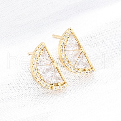Brass Micro Pave Clear Cubic Zirconia Stud Earrings EJEW-Q015-15G-1