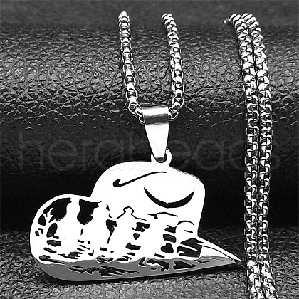 304 Stainless Steel Hollow Cut Cowboy Hat Pendant Necklaces NJEW-H065-30P-1