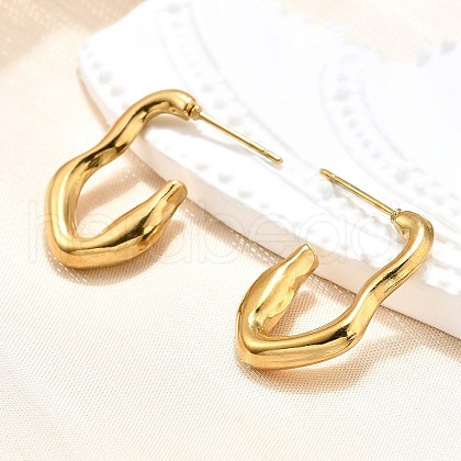 Ion Plating(IP) 304 Stainless Steel C-shape Stud Earrings EJEW-P197-03G-1