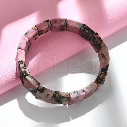 Sqaure Natural Rhodonite Beads Stretch Bracelets for Women Men BJEW-C097-06T-1